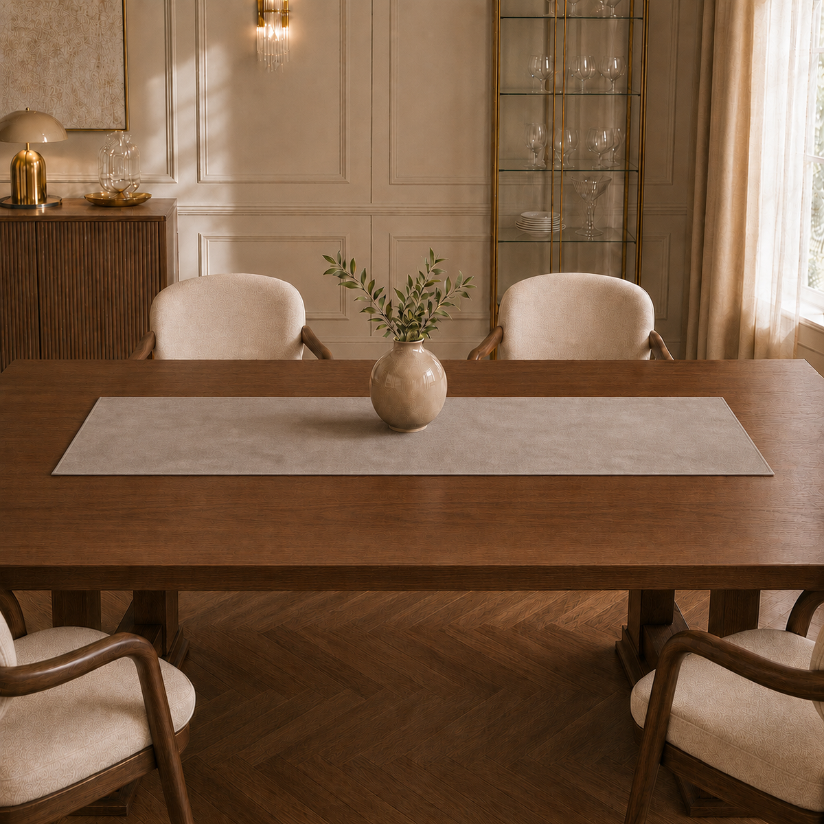 Runner da tavola effetto velluto Fango, 40 × 140 cm — vista ambientata