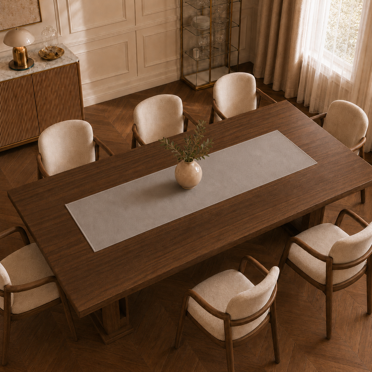 Runner da tavola effetto velluto Fango, 40 × 140 cm — vista dall’alto