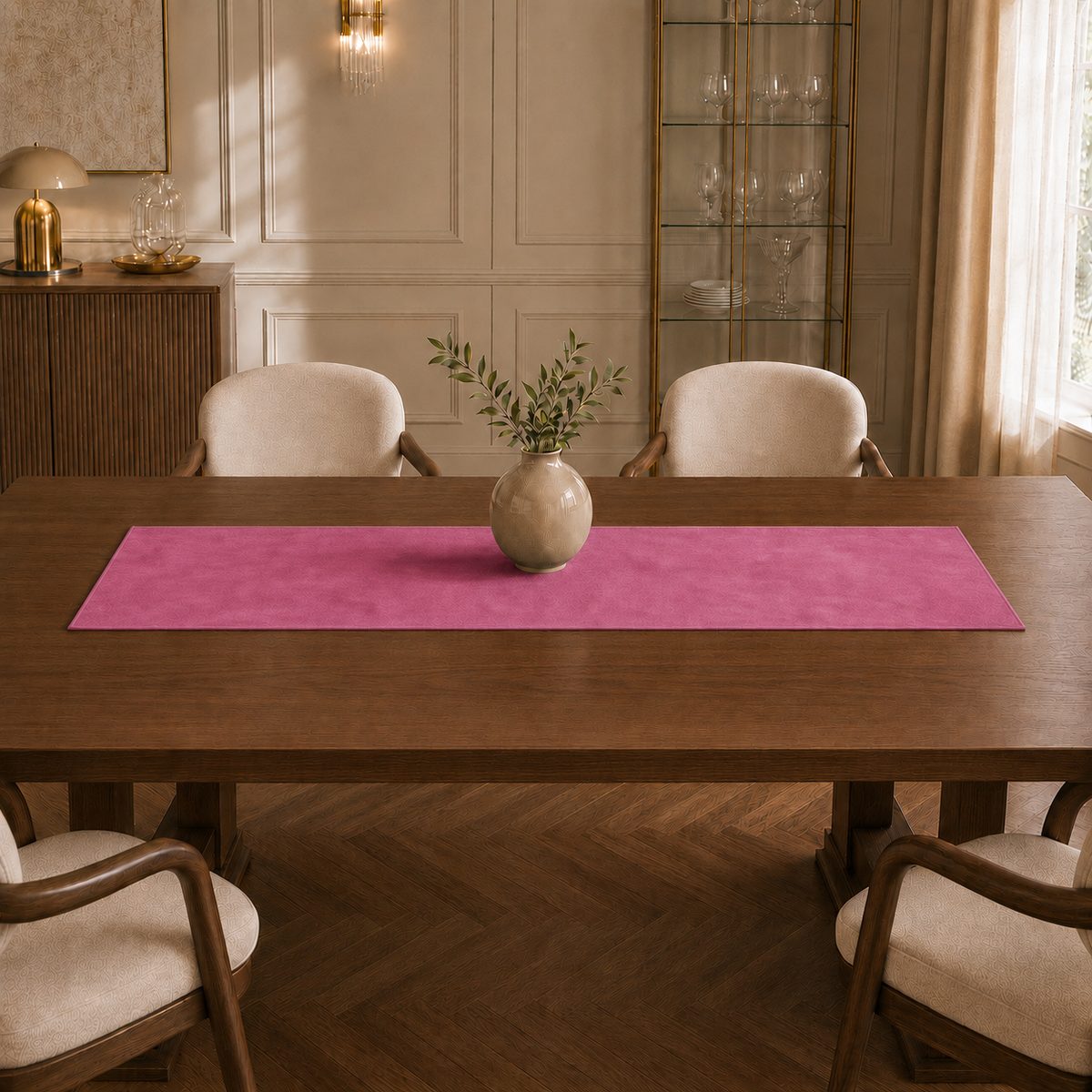 Runner da tavola effetto velluto Fucsia, 40 × 140 cm — vista ambientata
