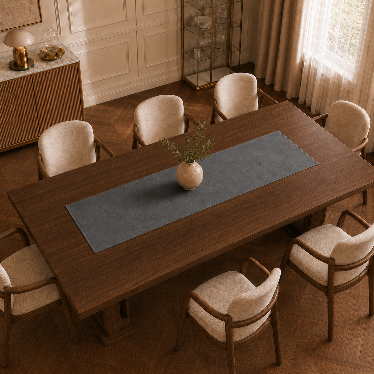 Runner da tavola effetto velluto Grigio Scuro, 40 × 140 cm — vista dall’alto