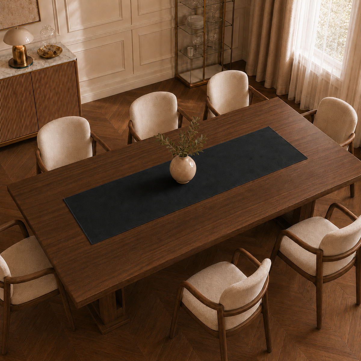 Runner da tavola effetto velluto Nero, 40 × 140 cm — vista dall’alto