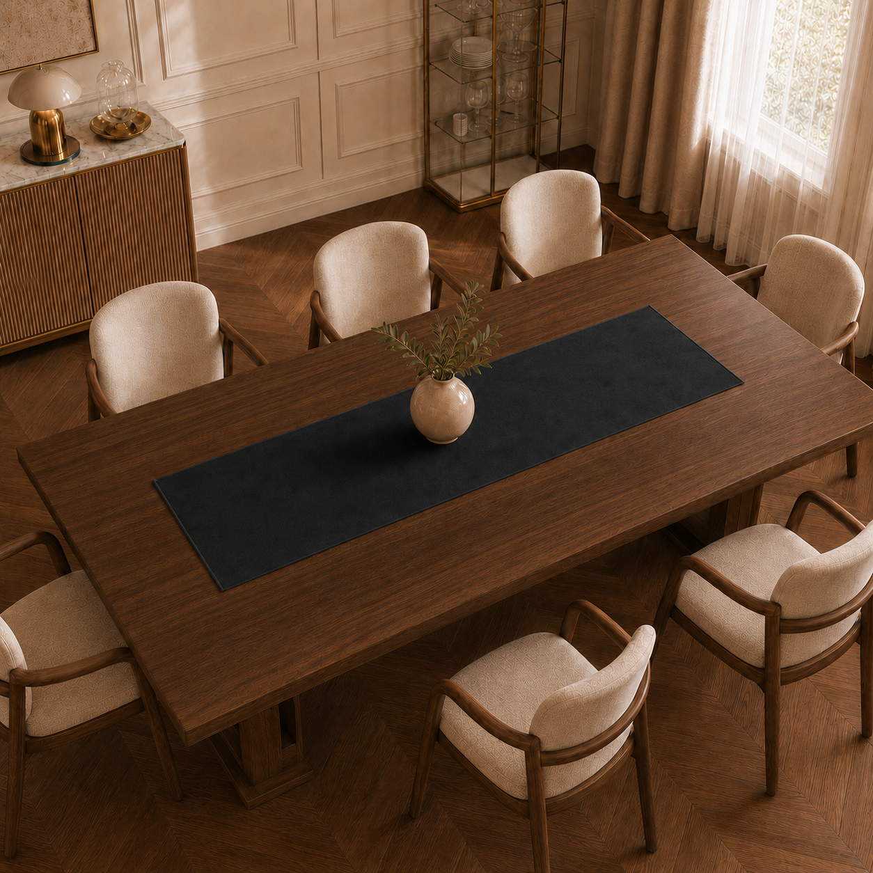 Runner da tavola effetto velluto Nero, 40 × 140 cm — vista dall’alto