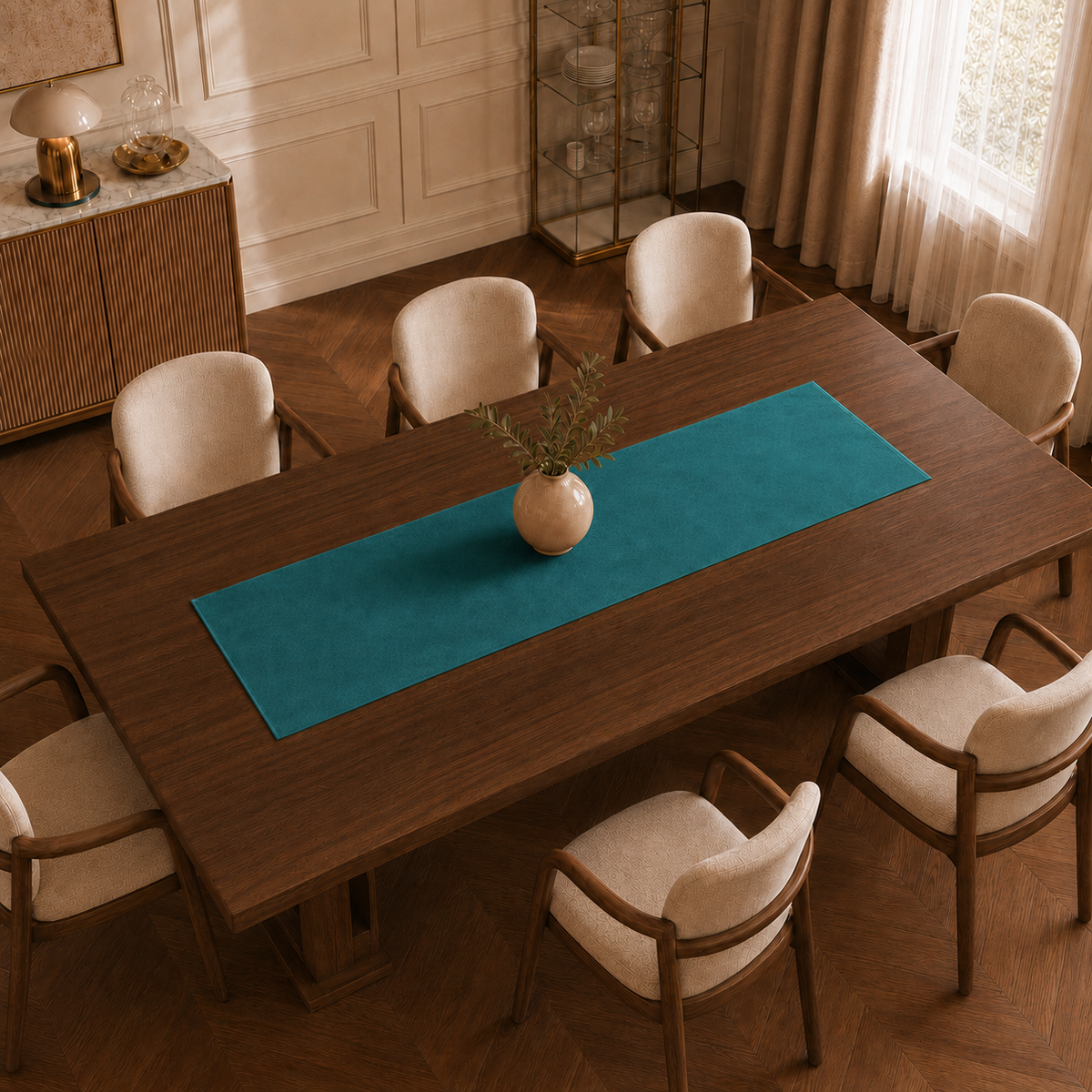 Runner da tavola effetto velluto Ottanio, 40 × 140 cm — vista dall’alto
