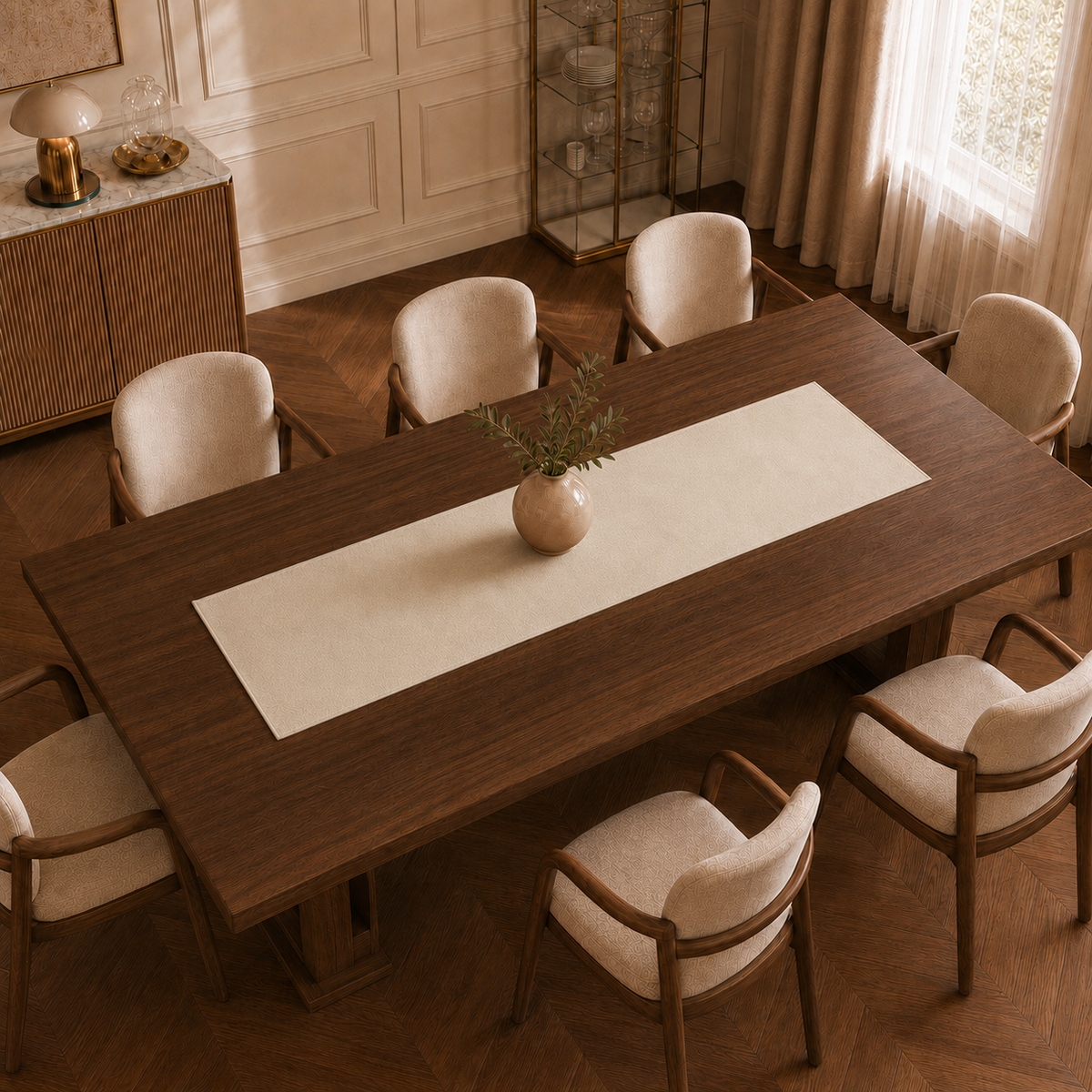 Runner da tavola effetto velluto Panna, 40 × 140 cm — vista dall’alto