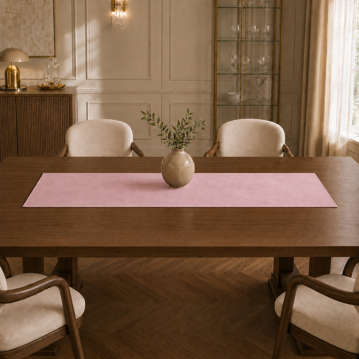Runner da tavola effetto velluto Rosa, 40 × 140 cm — vista ambientata