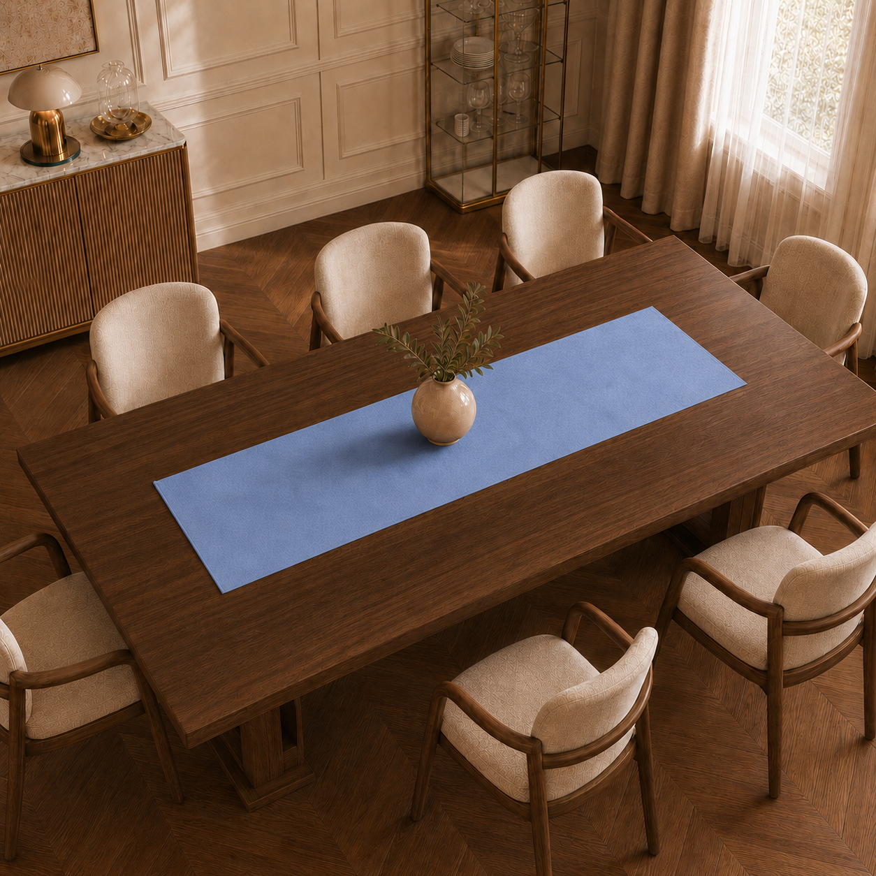 Runner da tavola effetto velluto Carta da Zucchero, 40 × 140 cm — vista dall’alto