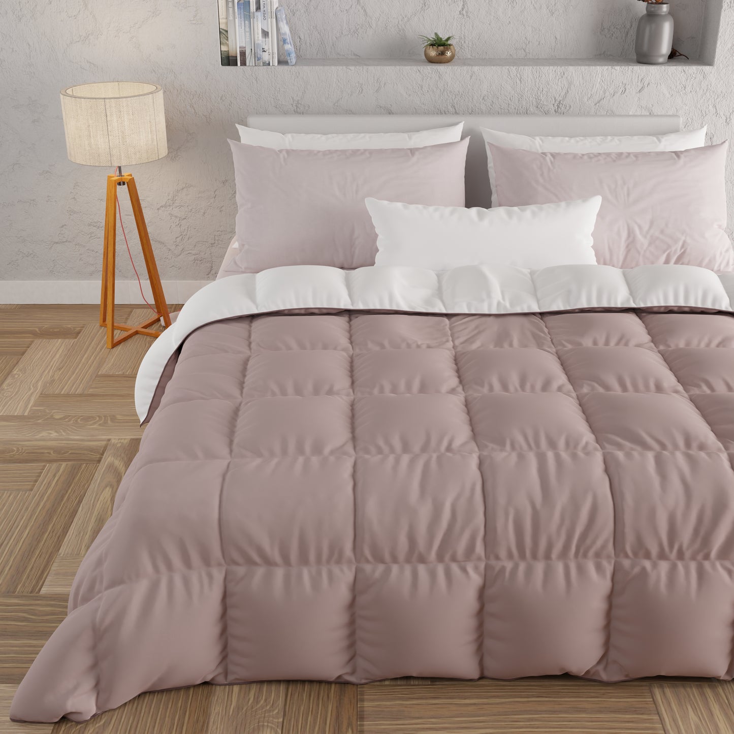 Couette matelassée double, simple, une place et demie, Rose Ancien Blanc