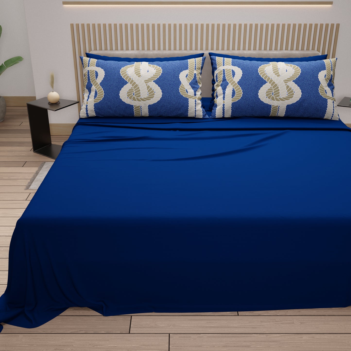 Lenzuola in Cotone, Completo Letto con Federe in Stampa Digitale Sailor 05 Blu Notte