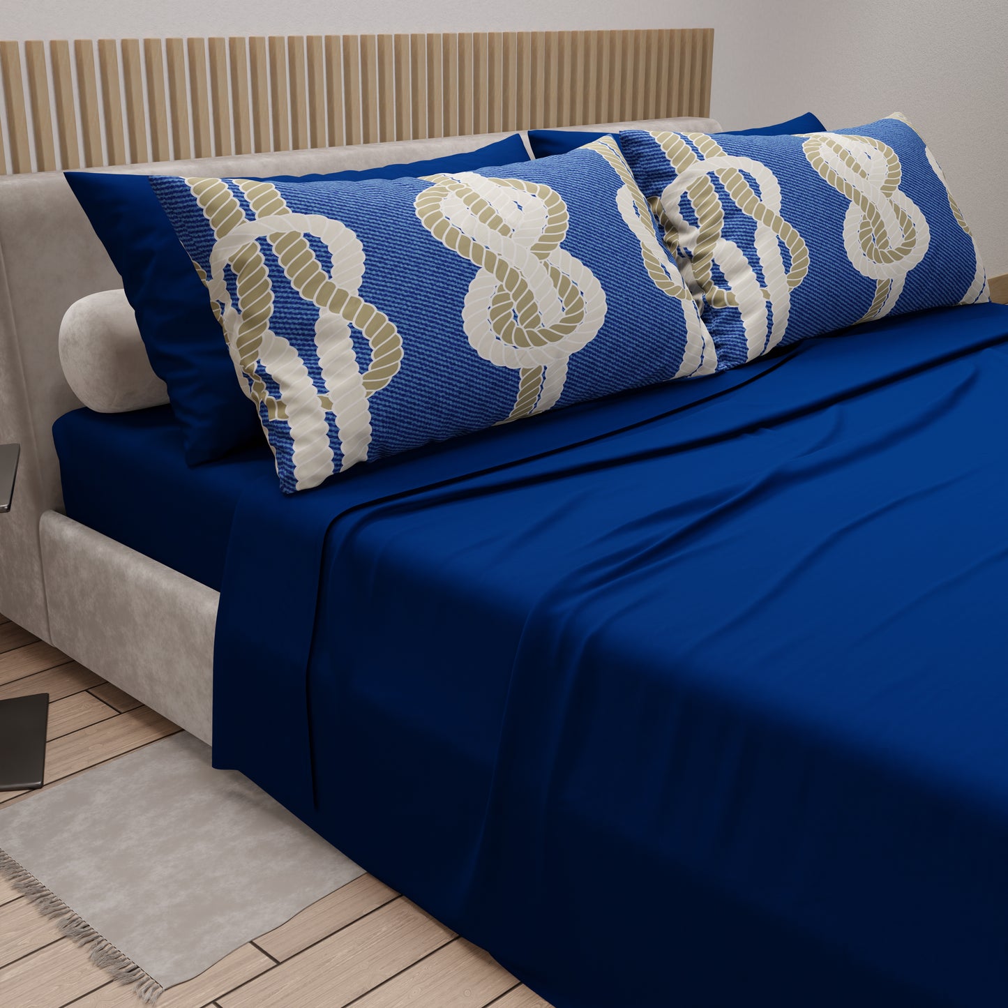 Lenzuola in Cotone, Completo Letto con Federe in Stampa Digitale Sailor 05 Blu Notte
