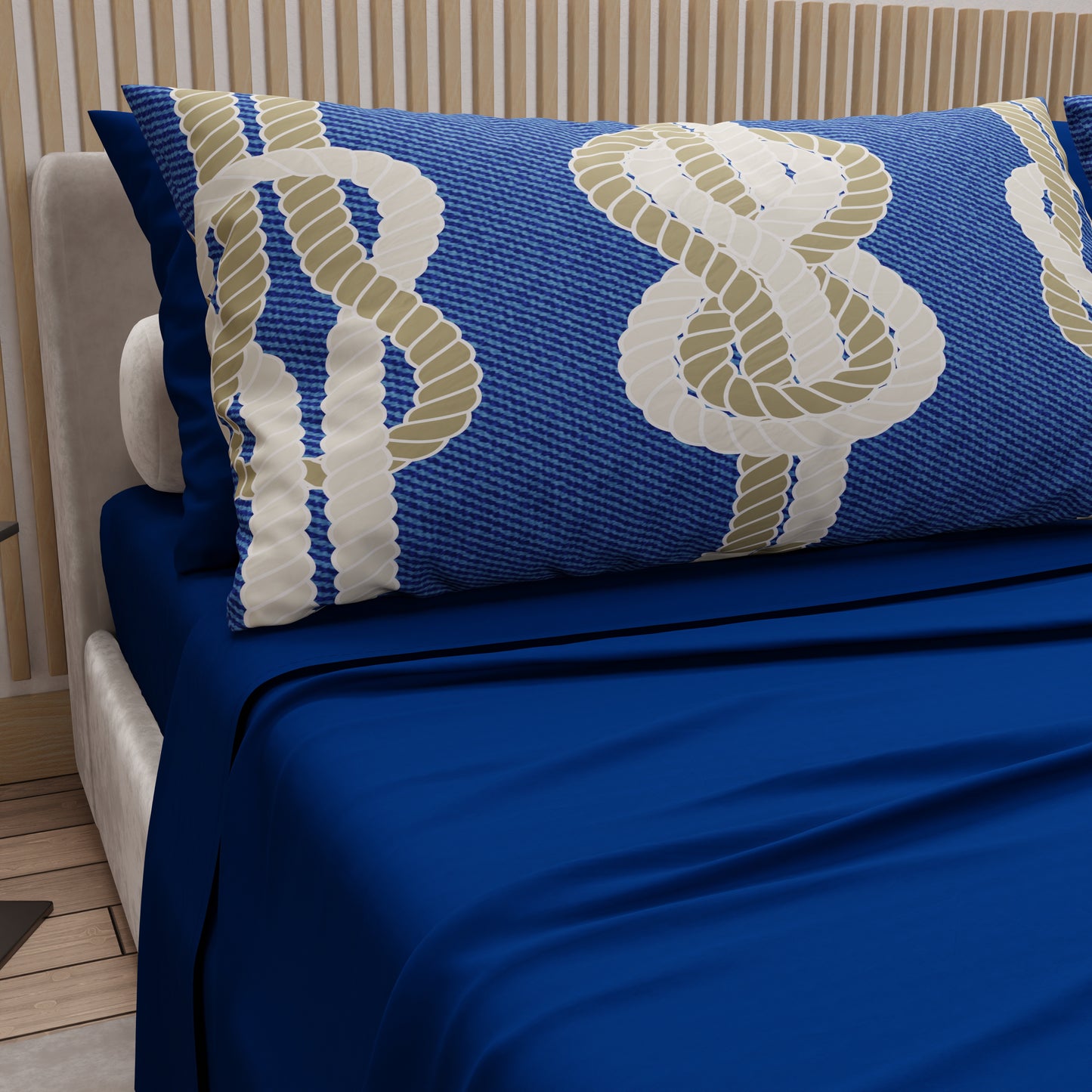 Lenzuola in Cotone, Completo Letto con Federe in Stampa Digitale Sailor 05 Blu Notte