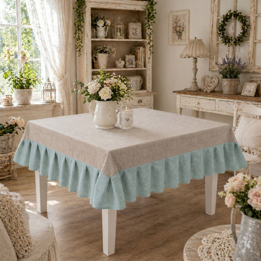 Tovaglia da Tavola Waterproof con Volant Grigio Tiffany