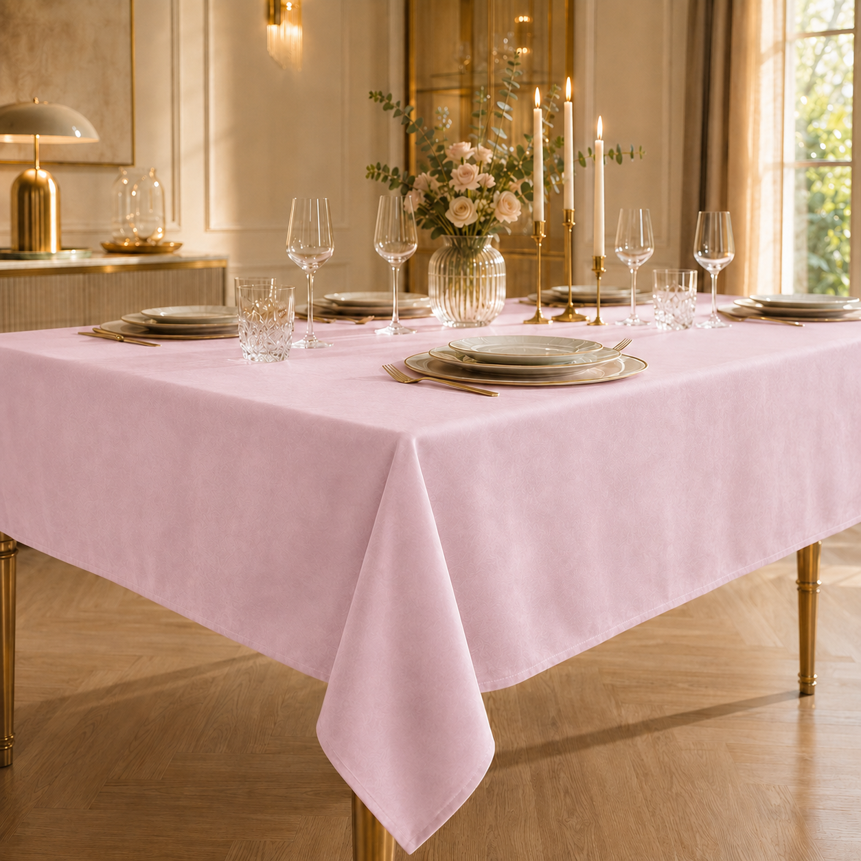 Tovaglia effetto velluto Rosa, cena al tramonto