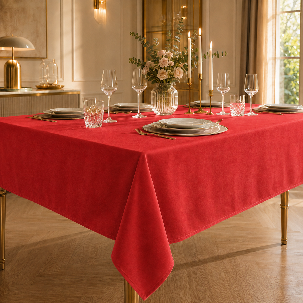 Tovaglia effetto velluto Rosso, cena al tramonto