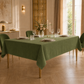 Tovaglia effetto velluto tinta unita Verde Oliva PETTI ambientata con sedie coordinate