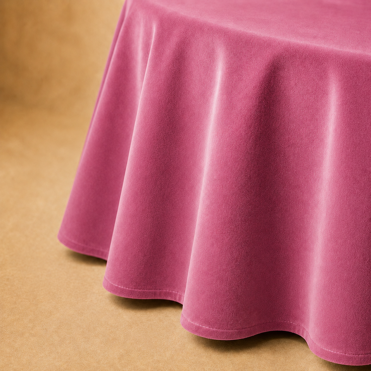 Dettaglio del tessuto effetto velluto tinta unita Fucsia, bordo e cucitura