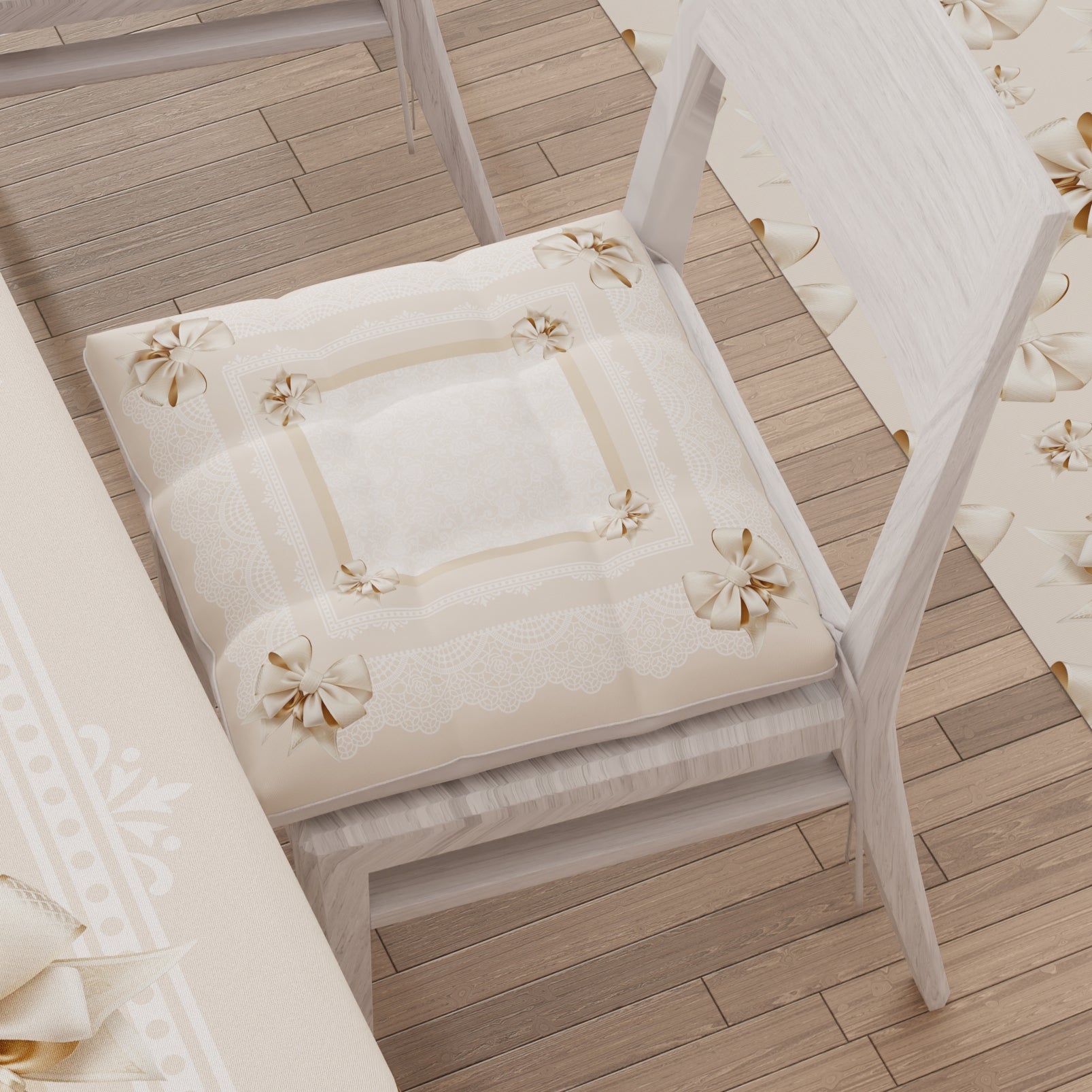 Cuscini per Sedie Cucina 6 Pezzi Fiocco Beige Stampa Digitale 4K Made in Italy | PETTI