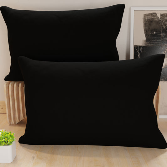 Federe, Coppia Federe, Copricuscini, 100% Microfibra Anallergica, Nero