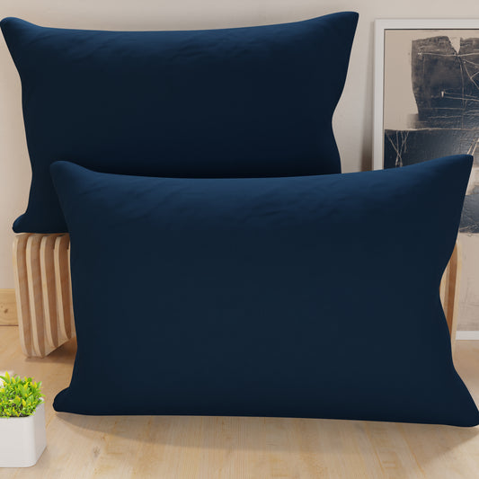 Federe, Coppia Federe, Copricuscini, 100% Microfibra Anallergica, Blu Notte