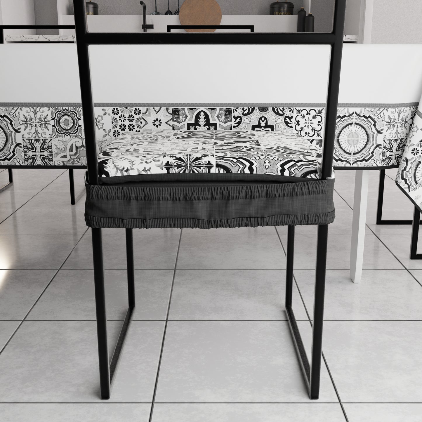Coprisedia con Elastico Vietri-02 Nero | Stampa 4K | Set 2 o 6 Pz
