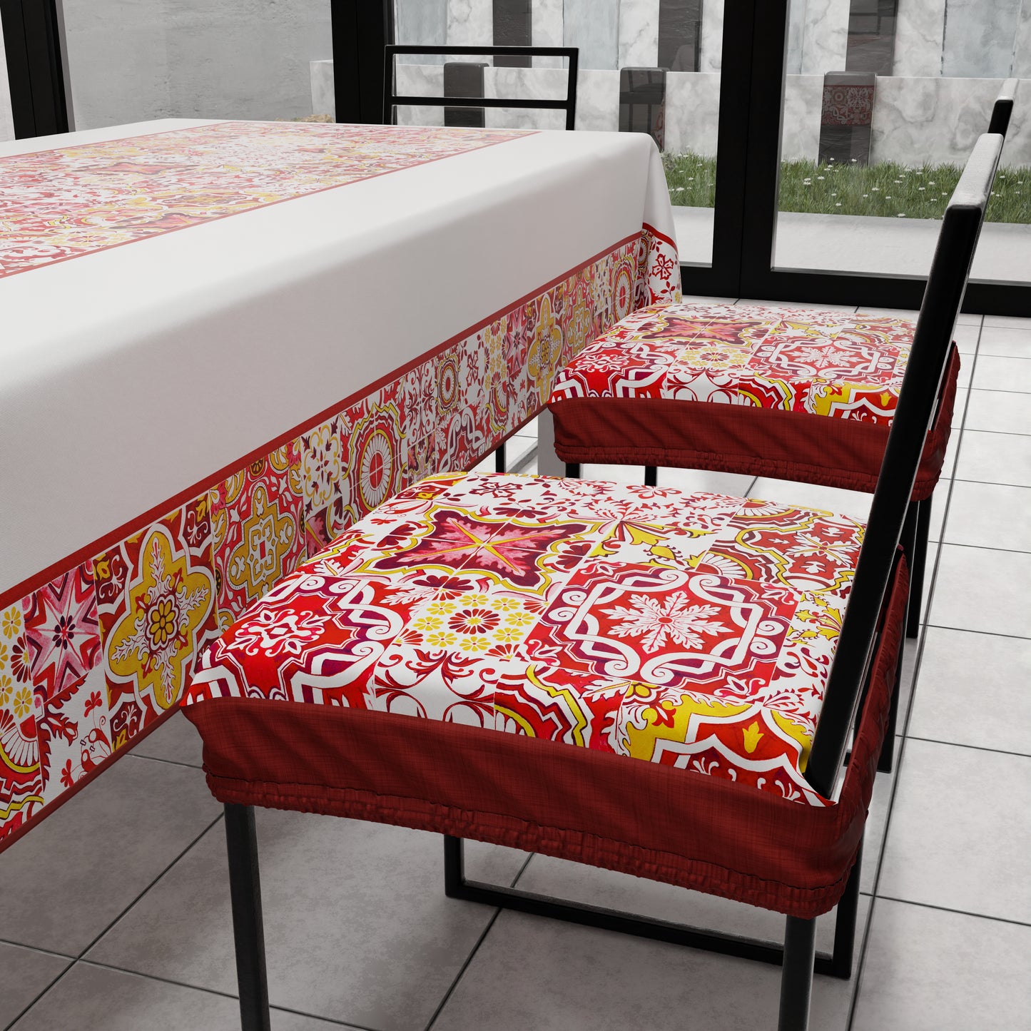 Coussins pour chaises avec élastique, housses de chaise en impression digitale Vietri 02 rouge