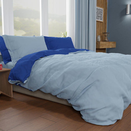 Housse de couette double, housse de couette et taies d'oreiller, bleu électrique/ciel