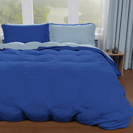 Housse de couette double, housse de couette et taies d'oreiller, bleu électrique/ciel