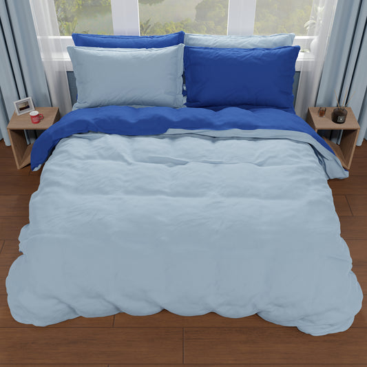 Housse de couette double, housse de couette et taies d'oreiller, bleu électrique/ciel