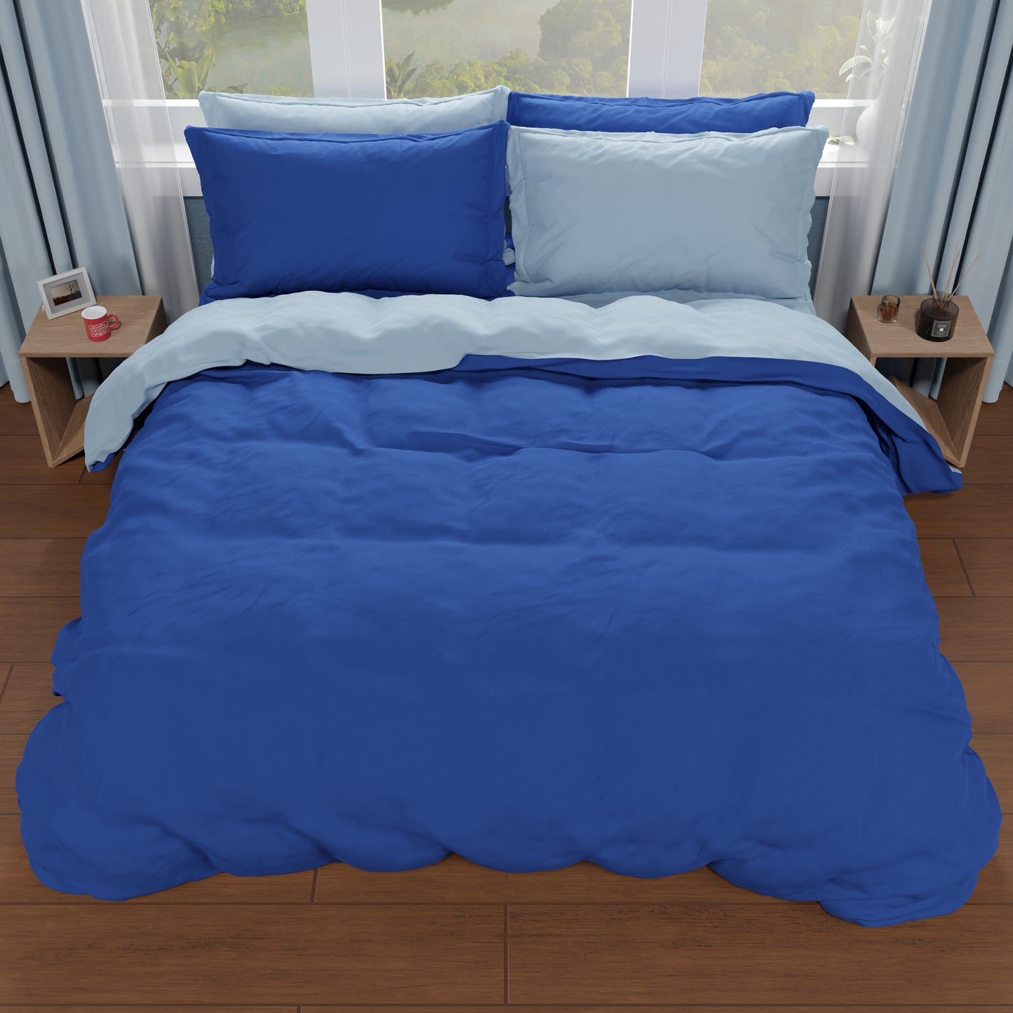 Housse de couette double, housse de couette et taies d'oreiller, bleu électrique/ciel