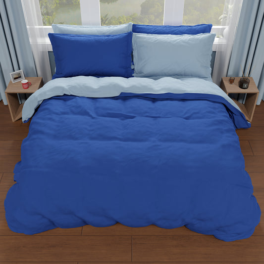 Housse de couette double, housse de couette et taies d'oreiller, bleu électrique/ciel