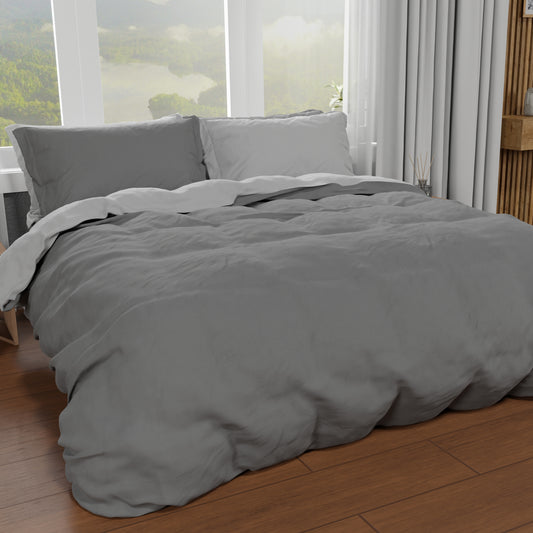 Housse de Couette Double, Housse de Couette et Taies d'Oreiller, Gris Foncé/Clair