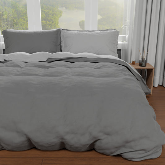 Housse de Couette Double, Housse de Couette et Taies d'Oreiller, Gris Foncé/Clair