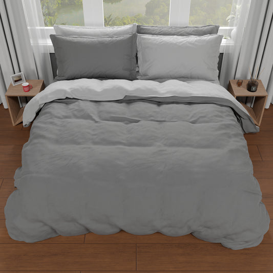 Housse de Couette Double, Housse de Couette et Taies d'Oreiller, Gris Foncé/Clair
