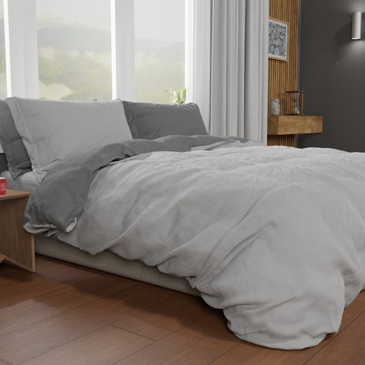 Housse de Couette Double, Housse de Couette et Taies d'Oreiller, Gris Foncé/Clair
