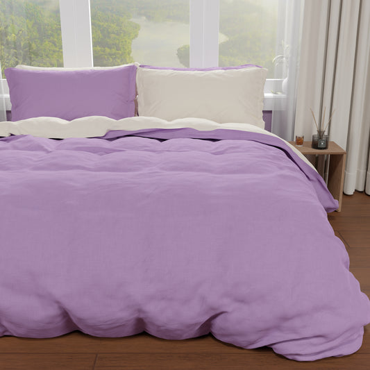 Housse de Couette Double, Housse de Couette et Taies d'Oreiller, Lilas/Crème