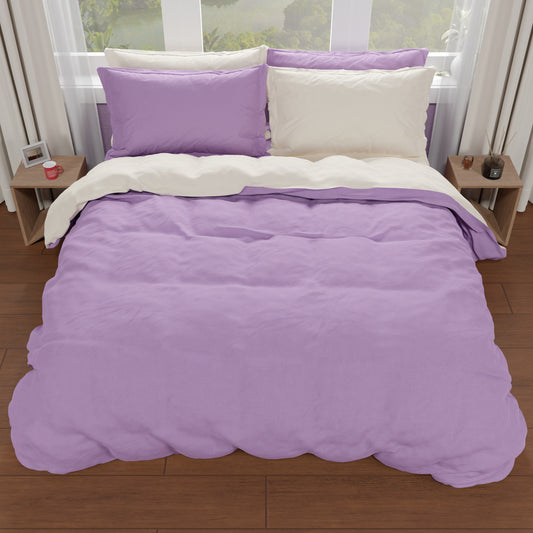 Housse de Couette Double, Housse de Couette et Taies d'Oreiller, Lilas/Crème