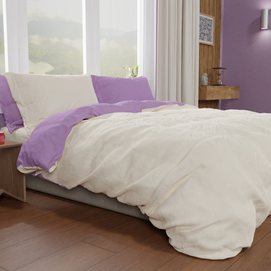 Housse de Couette Double, Housse de Couette et Taies d'Oreiller, Lilas/Crème