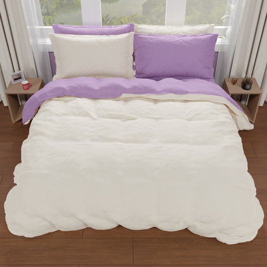Housse de Couette Double, Housse de Couette et Taies d'Oreiller, Lilas/Crème