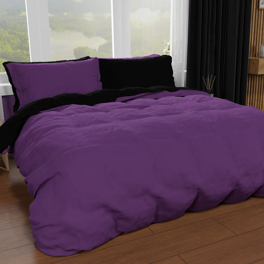 Housse de Couette Double, Housse de Couette et Taies d'Oreiller, Noir/Violet