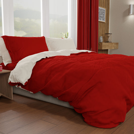Housse de Couette Double, Housse de Couette et Taies d'Oreiller, Crème/Bordeaux