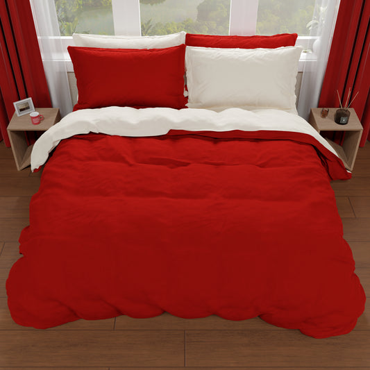 Housse de Couette Double, Housse de Couette et Taies d'Oreiller, Crème/Bordeaux