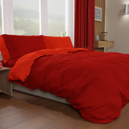 Housse de Couette Double, Housse de Couette et Taies d'Oreiller, Rouge/Bordeaux