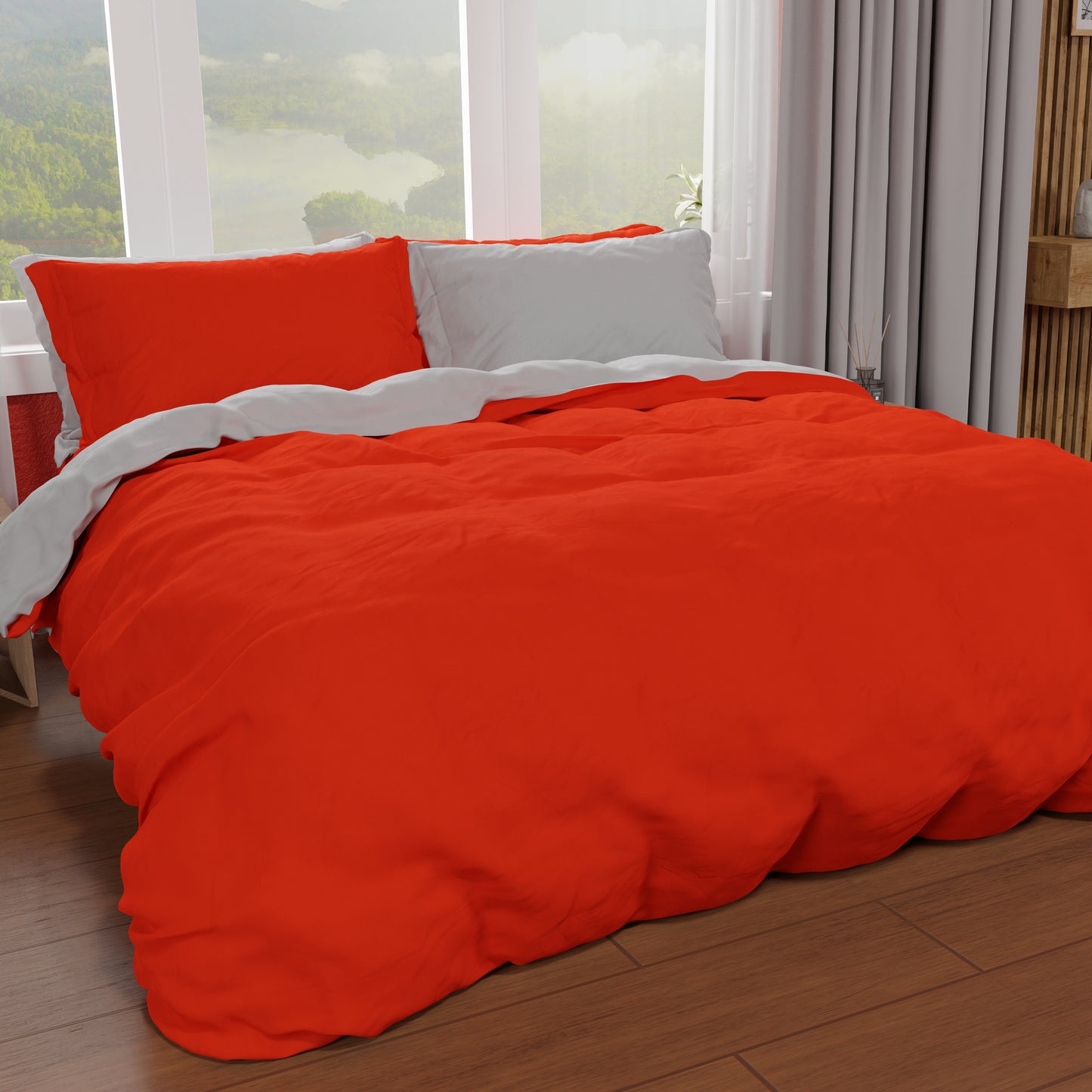 Bicolor Red-Light Gray Microfibre Duvet Cover for Double Bed