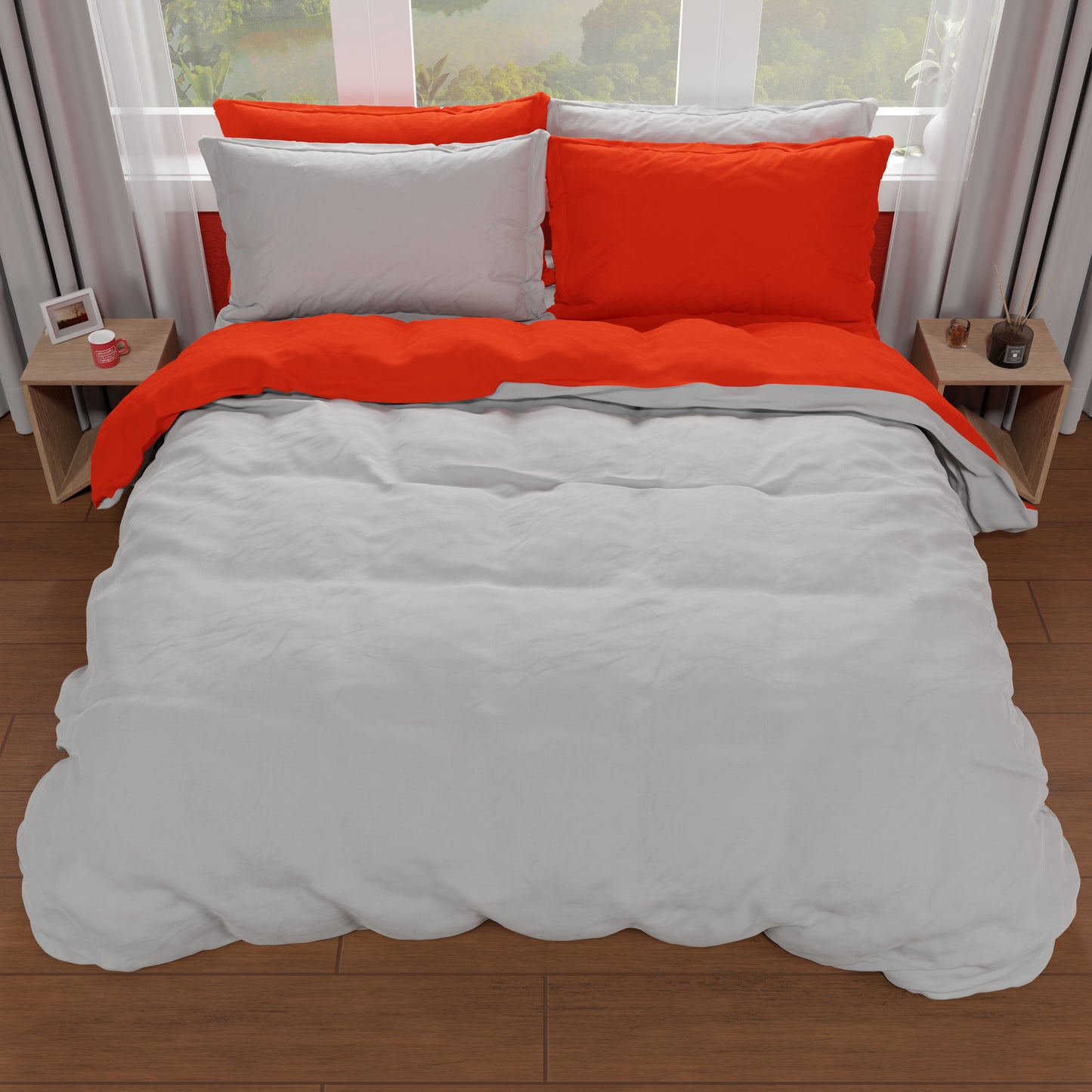 Bicolor Red-Light Gray Microfibre Duvet Cover for Double Bed