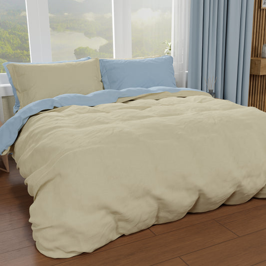 Housse de Couette Double, Housse de Couette et Taies d'Oreiller, Taupe/Céleste