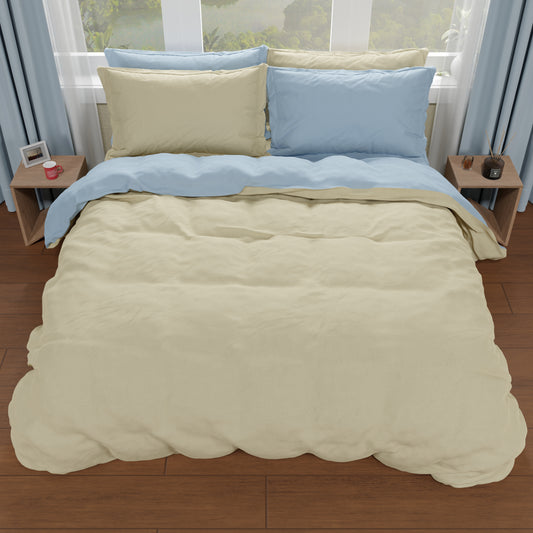 Housse de Couette Double, Housse de Couette et Taies d'Oreiller, Taupe/Céleste