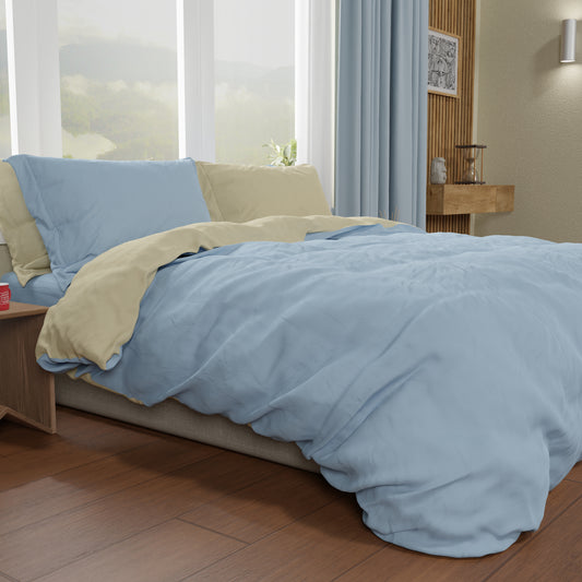 Housse de Couette Double, Housse de Couette et Taies d'Oreiller, Taupe/Céleste