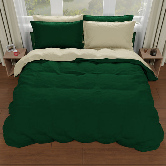Housse de Couette Double, Housse de Couette et Taies d'Oreiller, Taupe/Vert Émeraude
