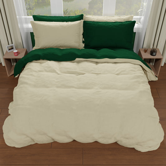 Housse de Couette Double, Housse de Couette et Taies d'Oreiller, Taupe/Vert Émeraude