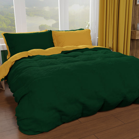 Housse de Couette Double, Housse de Couette et Taies d'Oreiller, Vert Émeraude/Jaune