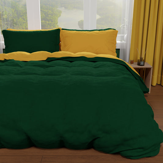 Housse de Couette Double, Housse de Couette et Taies d'Oreiller, Vert Émeraude/Jaune